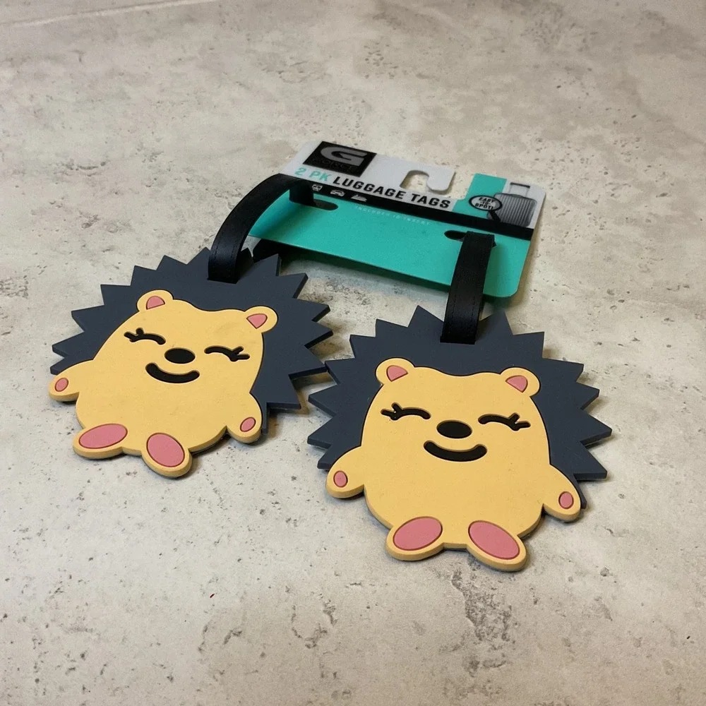 G-Force 2 Pack Hedgehog Luggage Tags Yellow Grey PVC ID Insert Style 23916 NEW